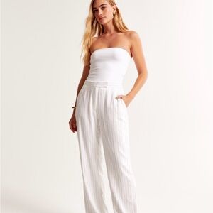 Linen blend tailored straight pants